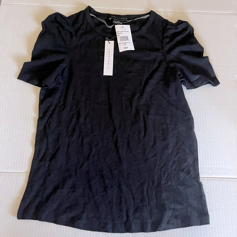 NWT Sanctuary Black Pleated Sleeve T-shirt Size XXS